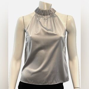 Frame Metallic Silver Silk and Spandex Shirred Halter Top Size XS